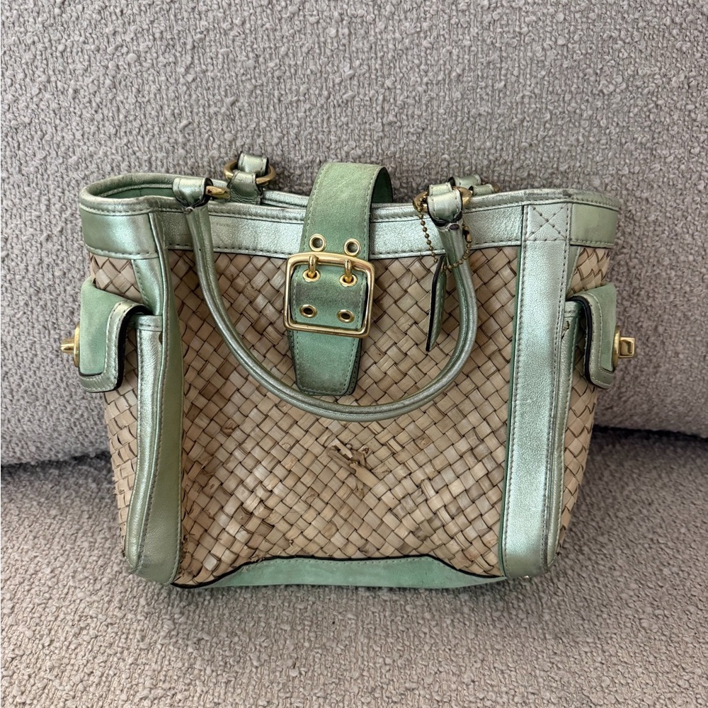 Coach Green and Tan Woven Mini Bag